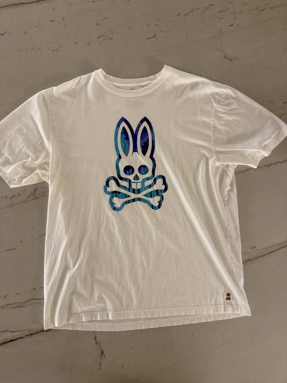 Psycho Bunny Blue Logo T-Shirt Men's Size 9 White Pima Cotton